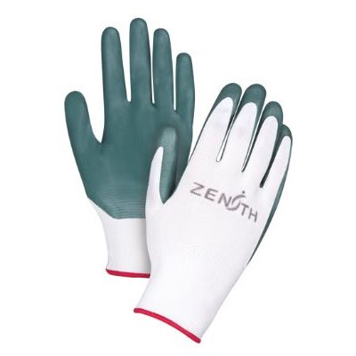 Gants en polyester blancs enduit de nitrile gris (S)