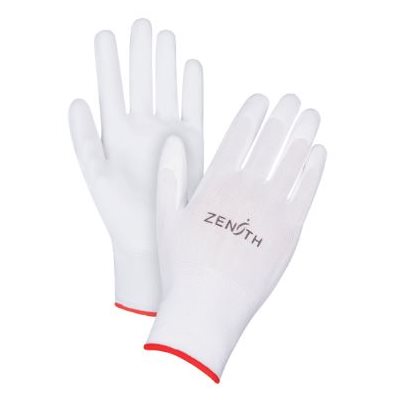 Gants en polyester blancs avec paume enduite polyuréthane x-petit (S)