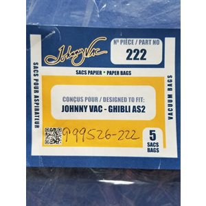 Sacs en papier pour aspirateur Johnny Vac AS2 pqt / 5